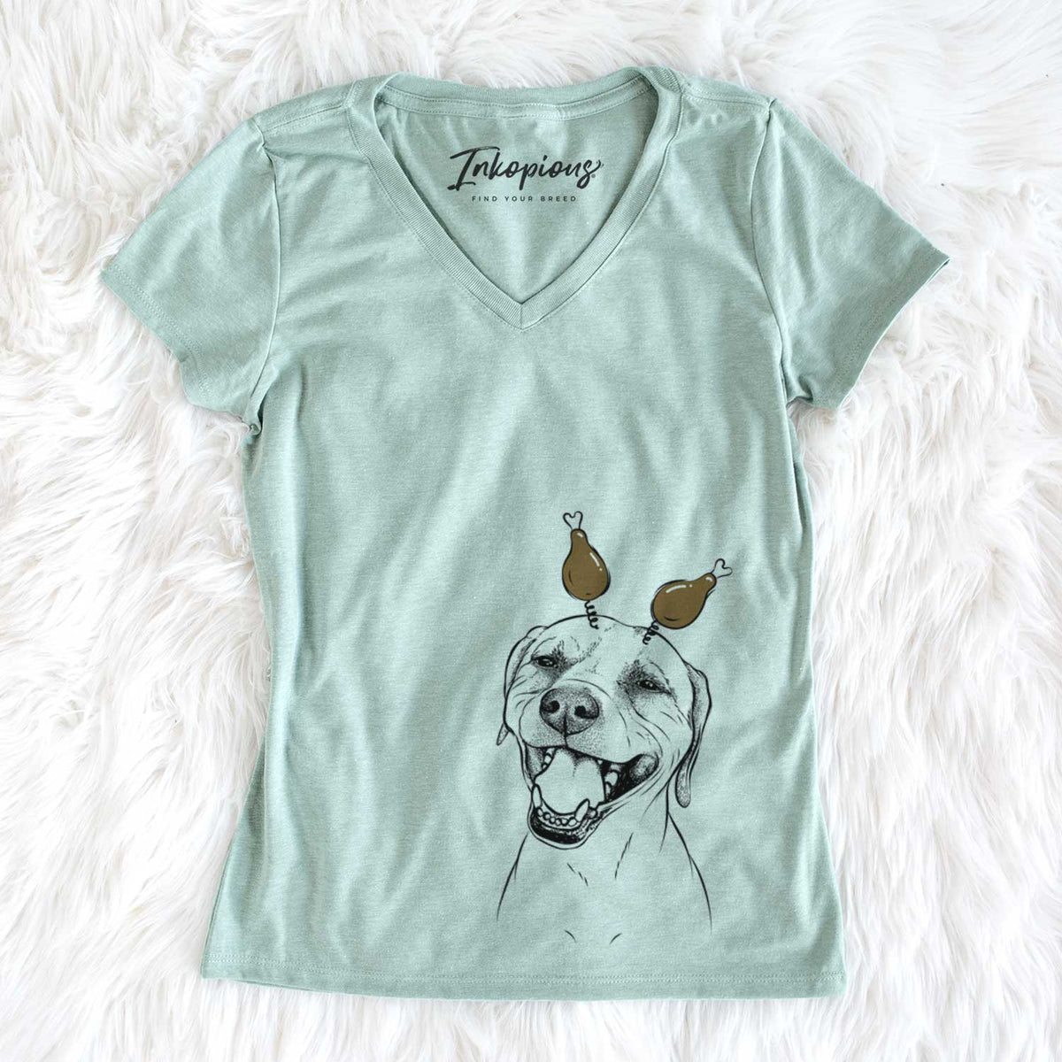 Thanksgiving Beemer the Boxer Pitbull Terrier Mix - Women&#39;s V-neck Shirt