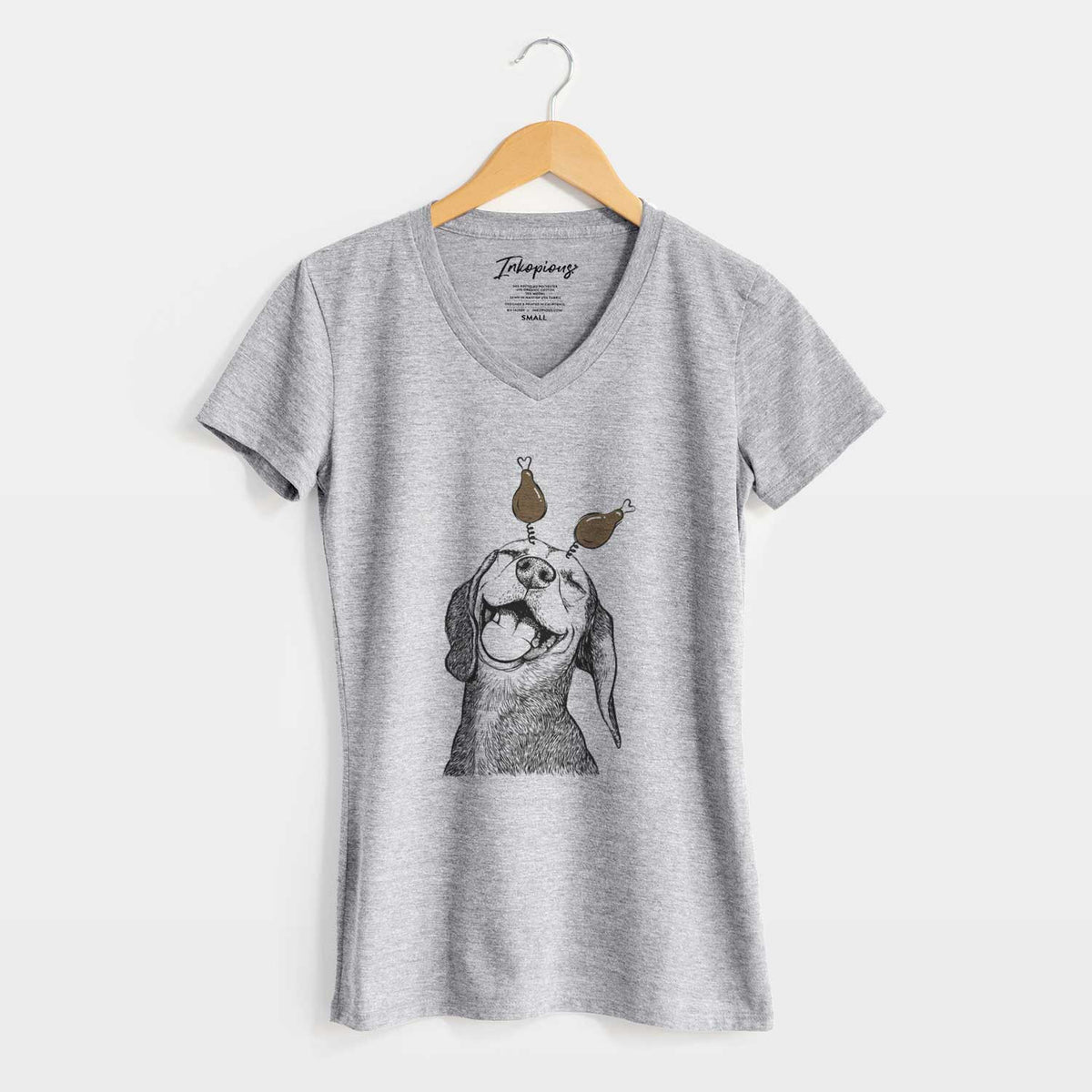 Thanksgiving Belle the Hound Mix - Women's V-neck Shirt