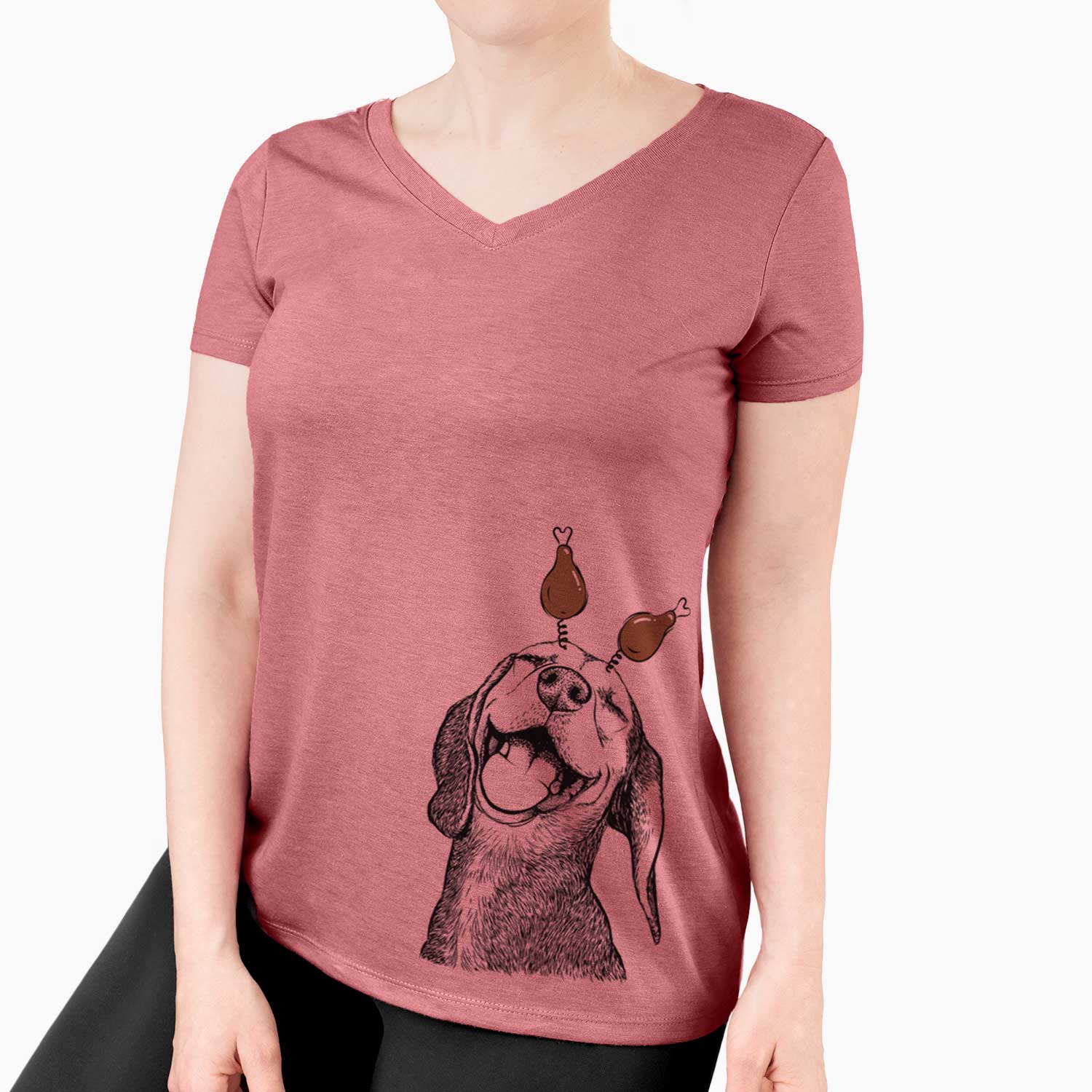 Thanksgiving Belle the Hound Mix - Women's V-neck Shirt