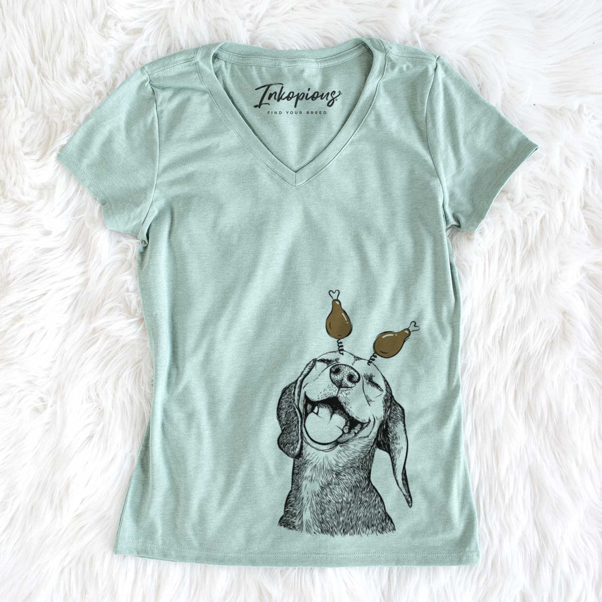 Thanksgiving Belle the Hound Mix - Women&#39;s V-neck Shirt