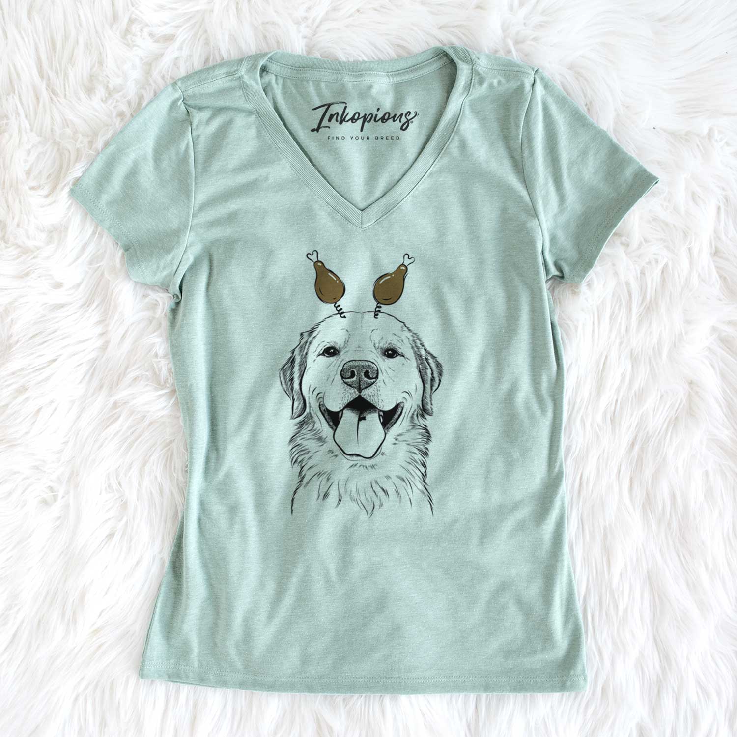 Thanksgiving Bennett the Golden Retriever - Women's V-neck Shirt