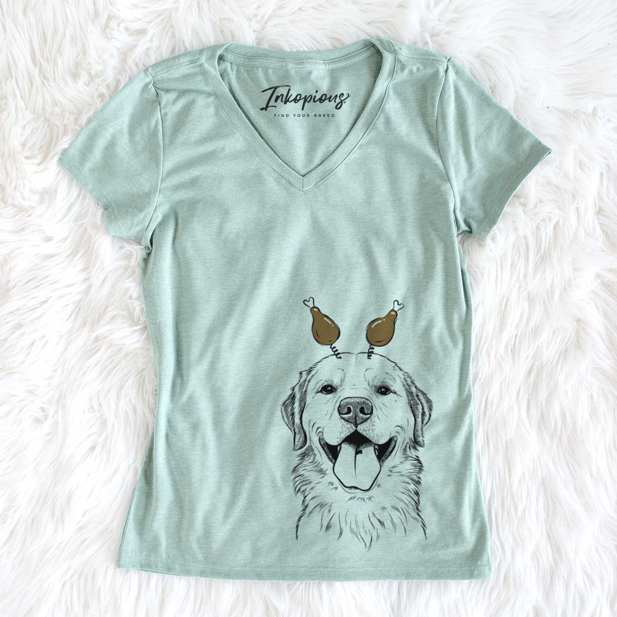 Thanksgiving Bennett the Golden Retriever - Women&#39;s V-neck Shirt