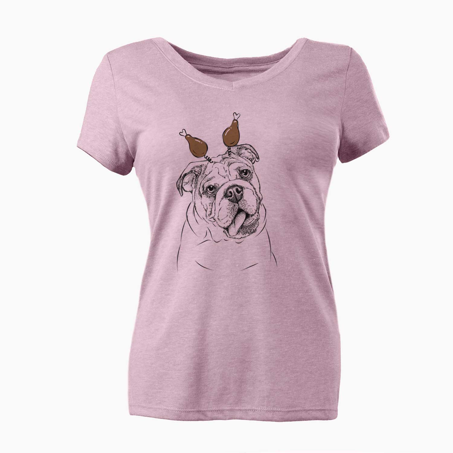 Thanksgiving Benson the English Bulldog - Women's V-neck Shirt