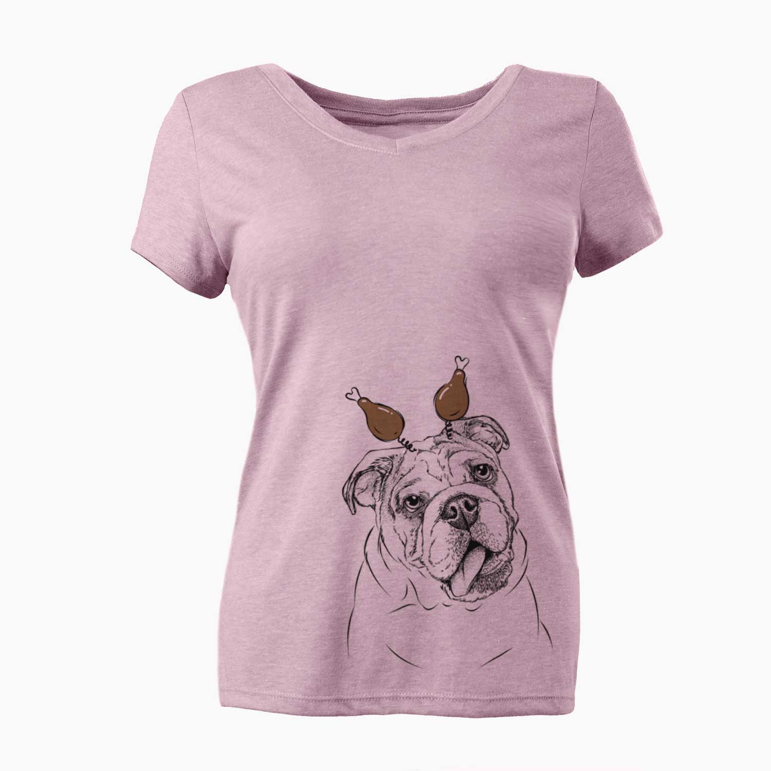 Thanksgiving Benson the English Bulldog - Women's V-neck Shirt