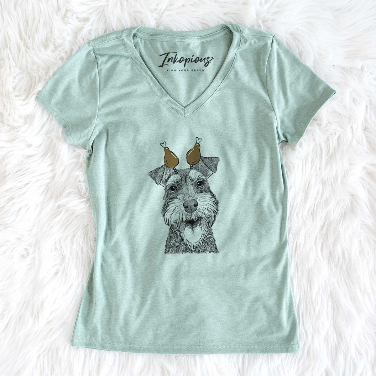 Thanksgiving Bernadette the Mini Schnauzer - Women's V-neck Shirt