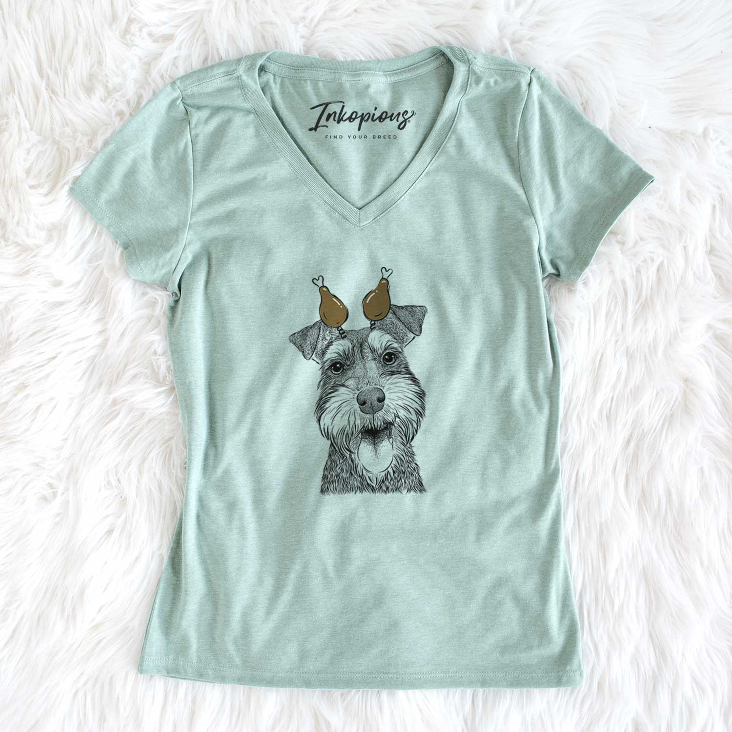 Thanksgiving Bernadette the Mini Schnauzer - Women's V-neck Shirt