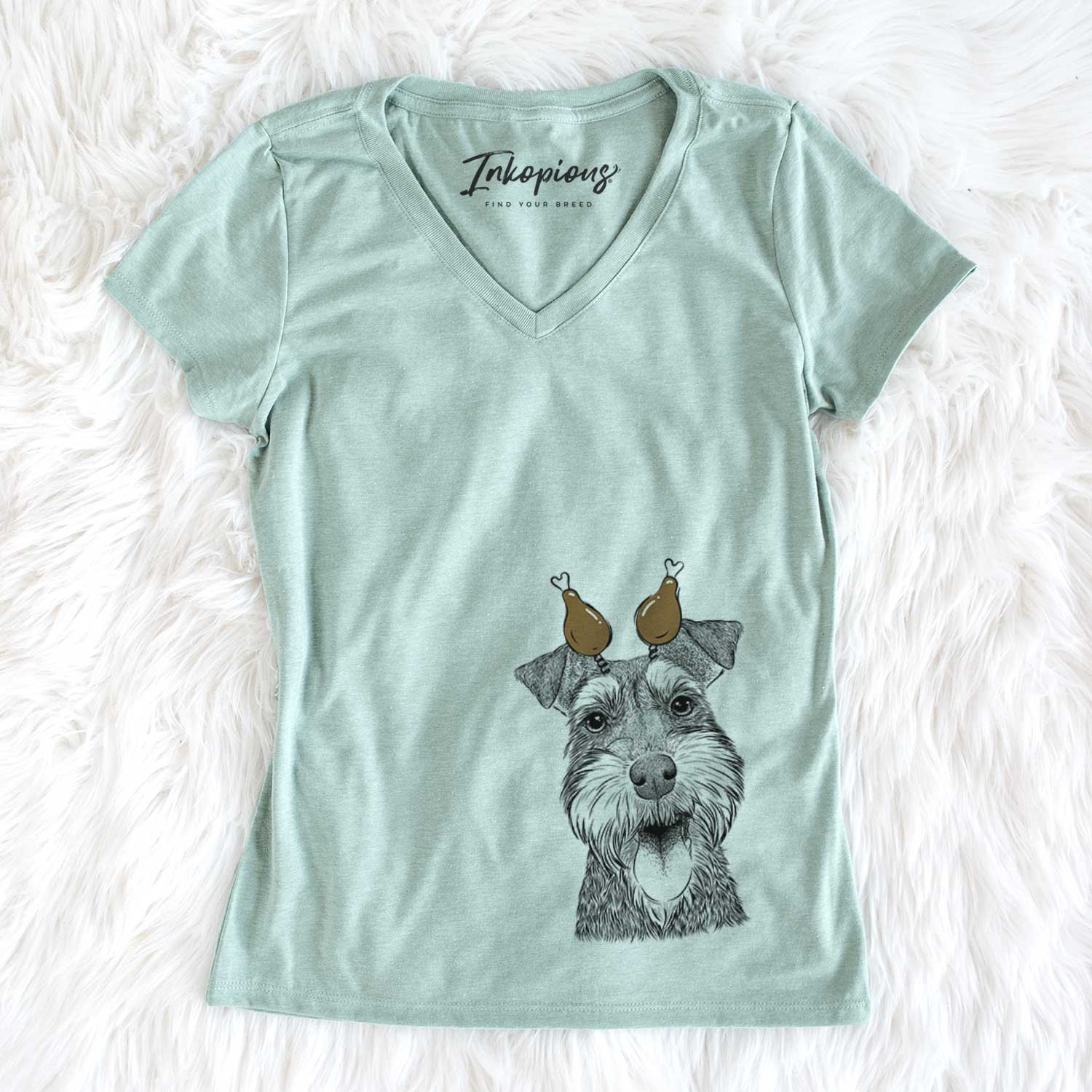 Thanksgiving Bernadette the Mini Schnauzer - Women's V-neck Shirt