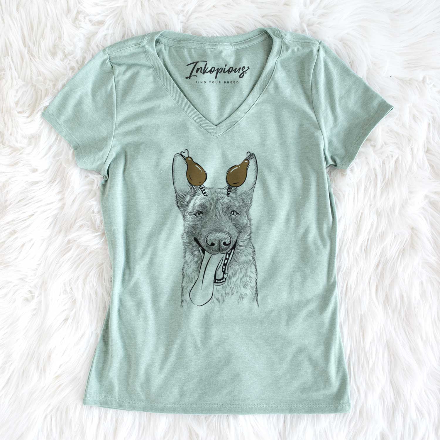 Thanksgiving Bessa the Dutch Shepherd - Women's V-neck Shirt