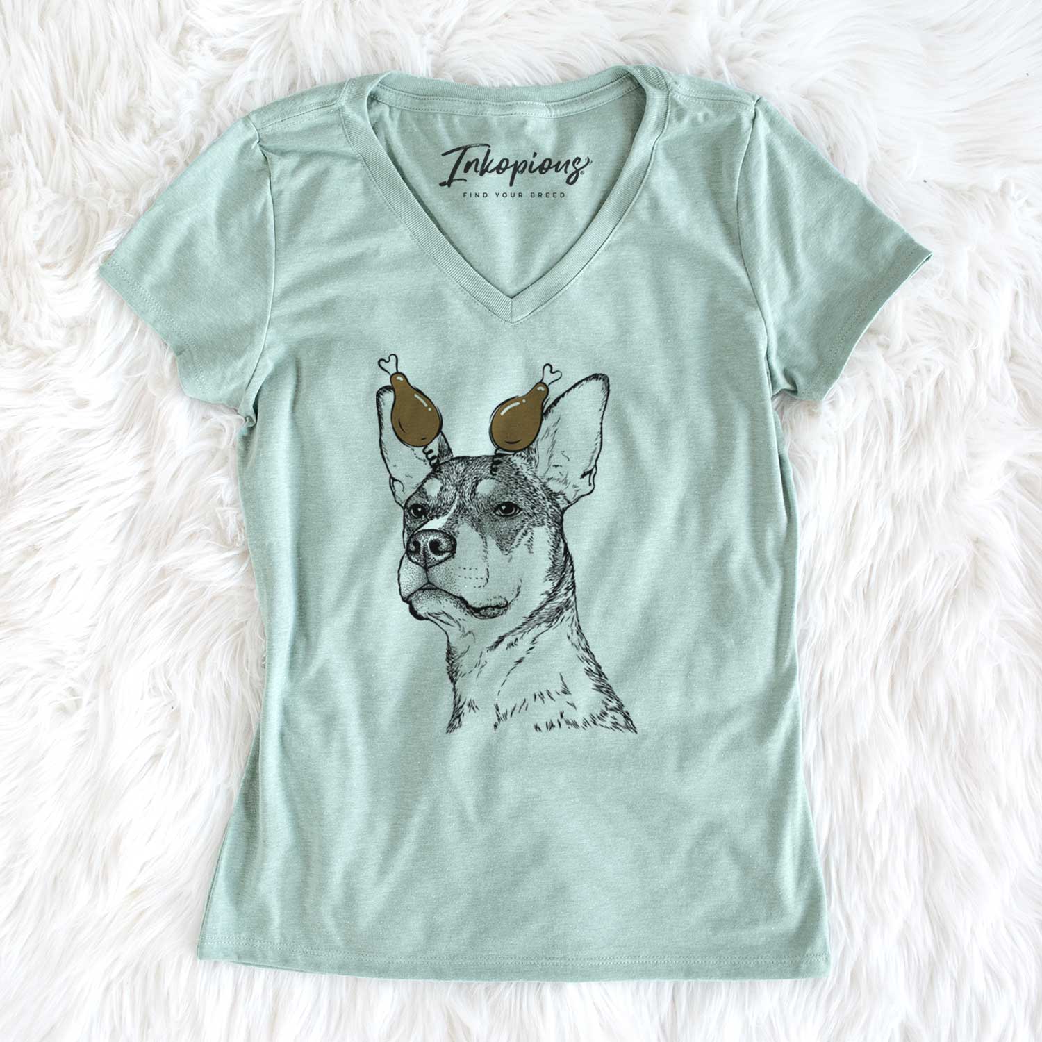 Thanksgiving Bill the Heeler Mix - Women's V-neck Shirt