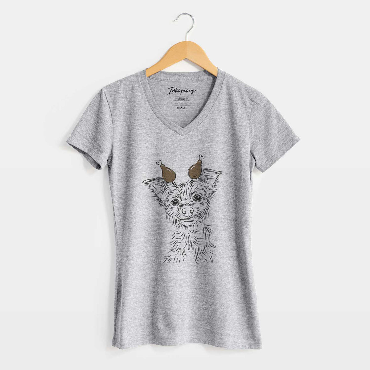 Thanksgiving Bingo the Yorkshire Terrier - Women's V-neck Shirt
