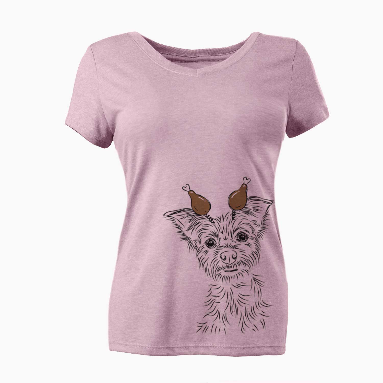 Thanksgiving Bingo the Yorkshire Terrier - Women's V-neck Shirt