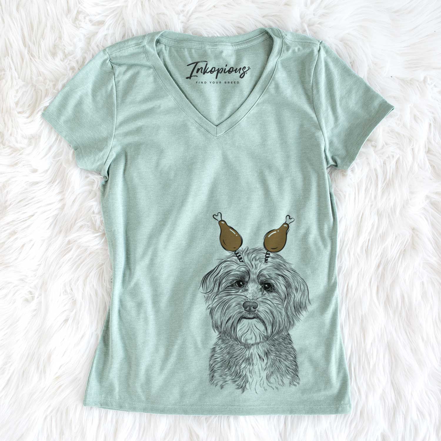 Thanksgiving Bingo the Mixed Breed - Women's V-neck Shirt