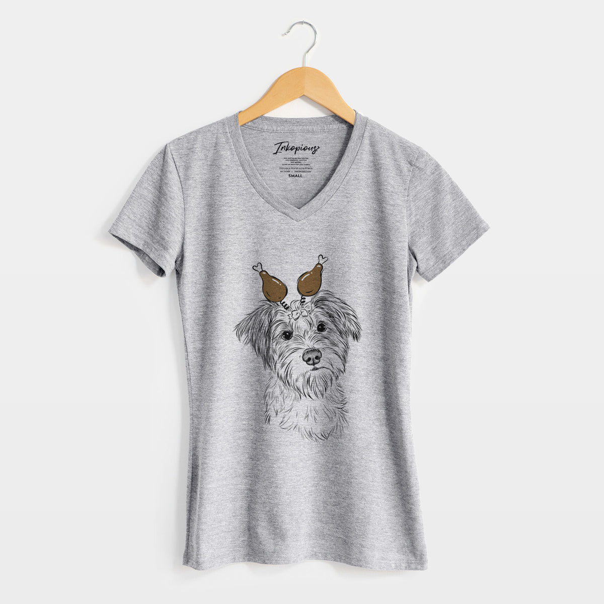Thanksgiving Birdee the Schnauzer Mix - Women's Perfect V-neck Shirt