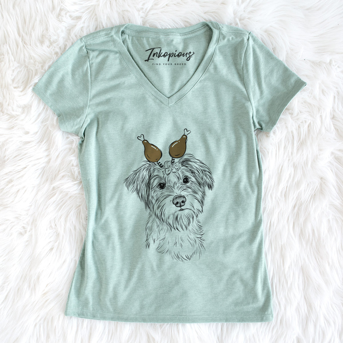 Thanksgiving Birdee the Schnauzer Mix - Women's Perfect V-neck Shirt