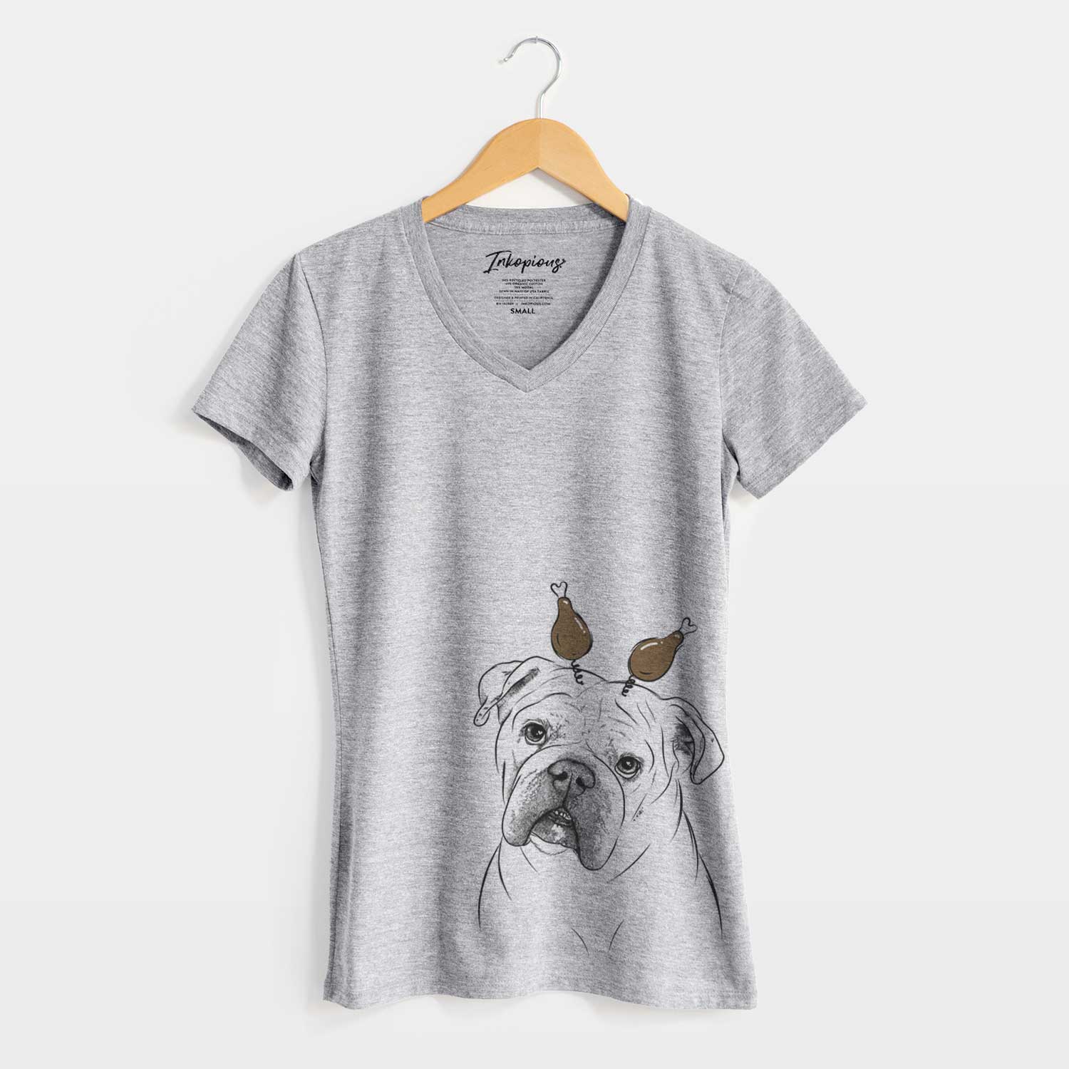 Thanksgiving Blossom the English Bulldog - Women's V-neck Shirt