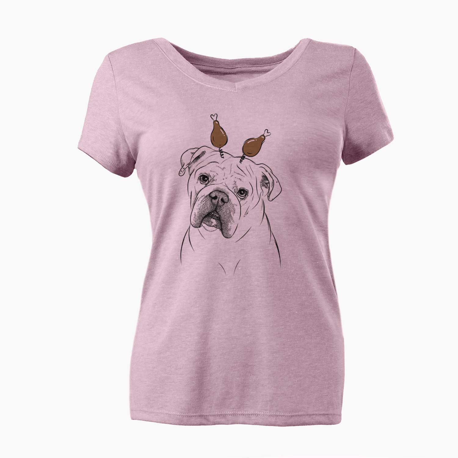 Thanksgiving Blossom the English Bulldog - Women's V-neck Shirt