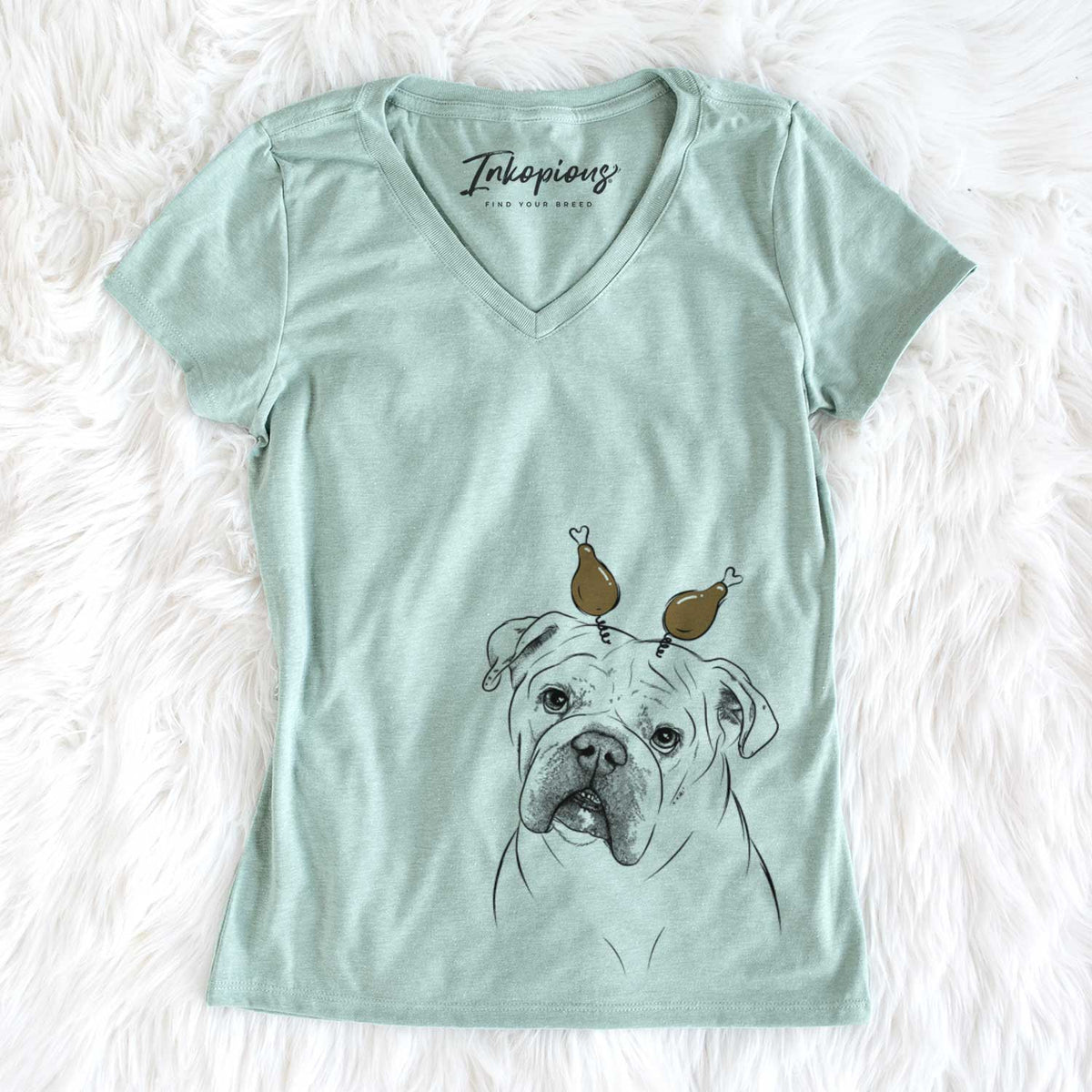 Thanksgiving Blossom the English Bulldog - Women&#39;s V-neck Shirt