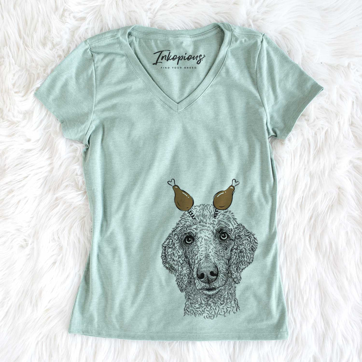 Thanksgiving Blossom the Poodle - Women&#39;s V-neck Shirt