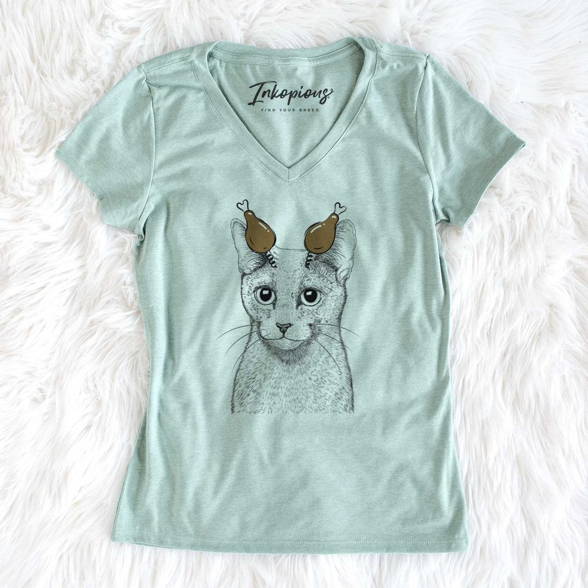 Thanksgiving Blue the Russsian Blue Cat - Women's V-neck Shirt