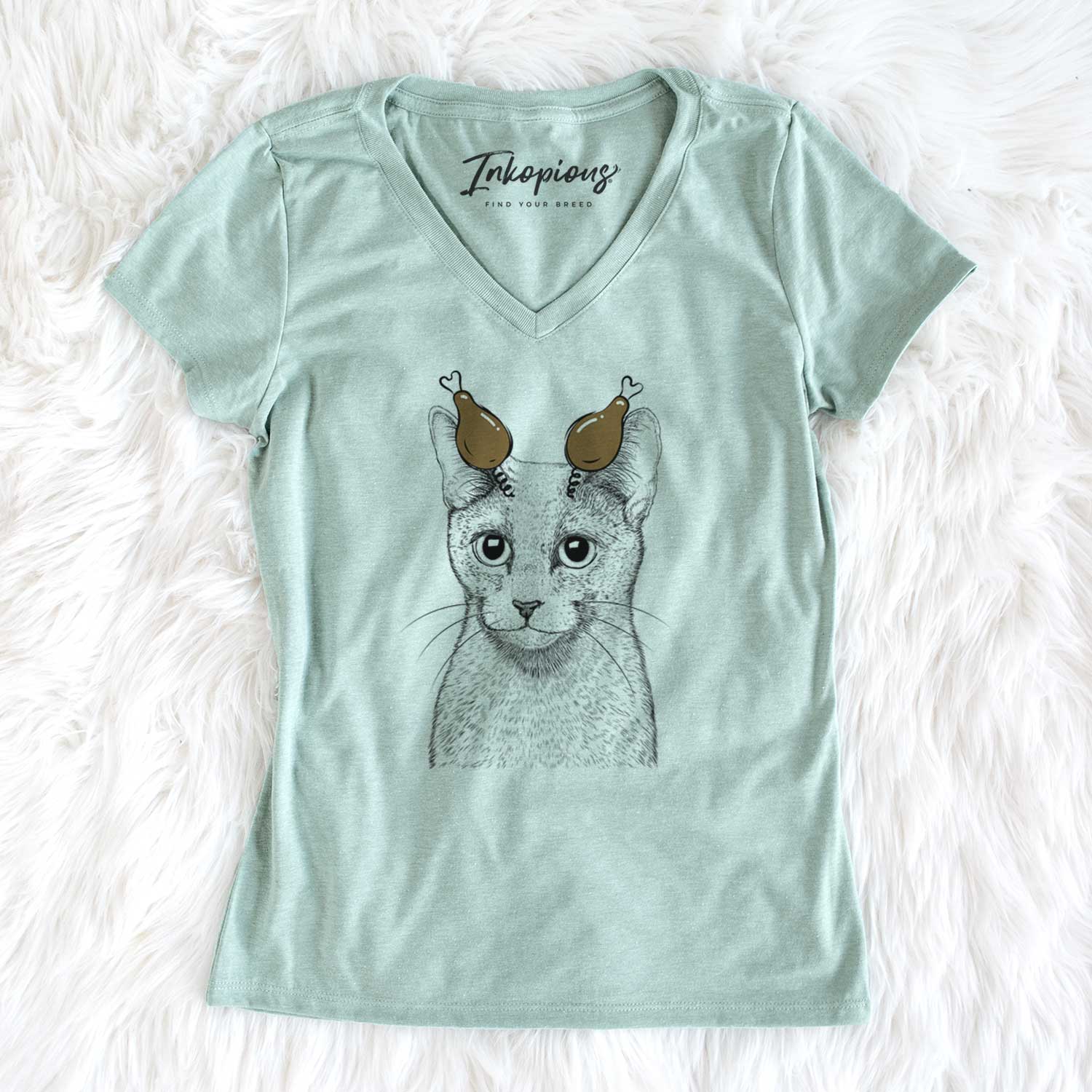 Thanksgiving Blue the Russsian Blue Cat - Women's V-neck Shirt
