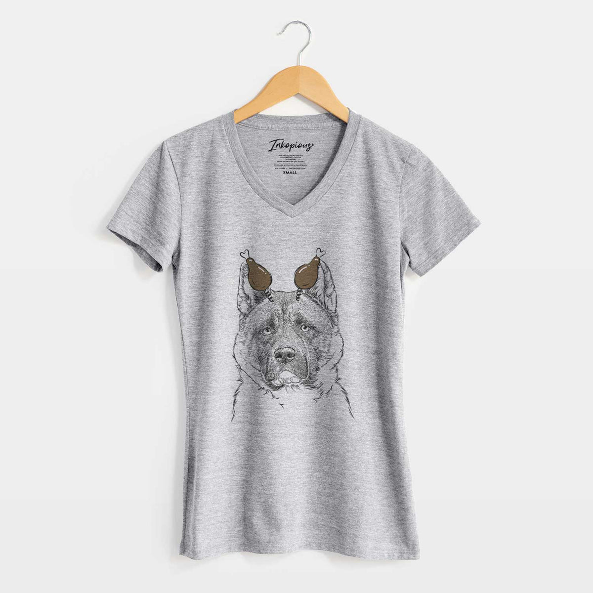 Thanksgiving Bo the American Akita - Women's V-neck Shirt
