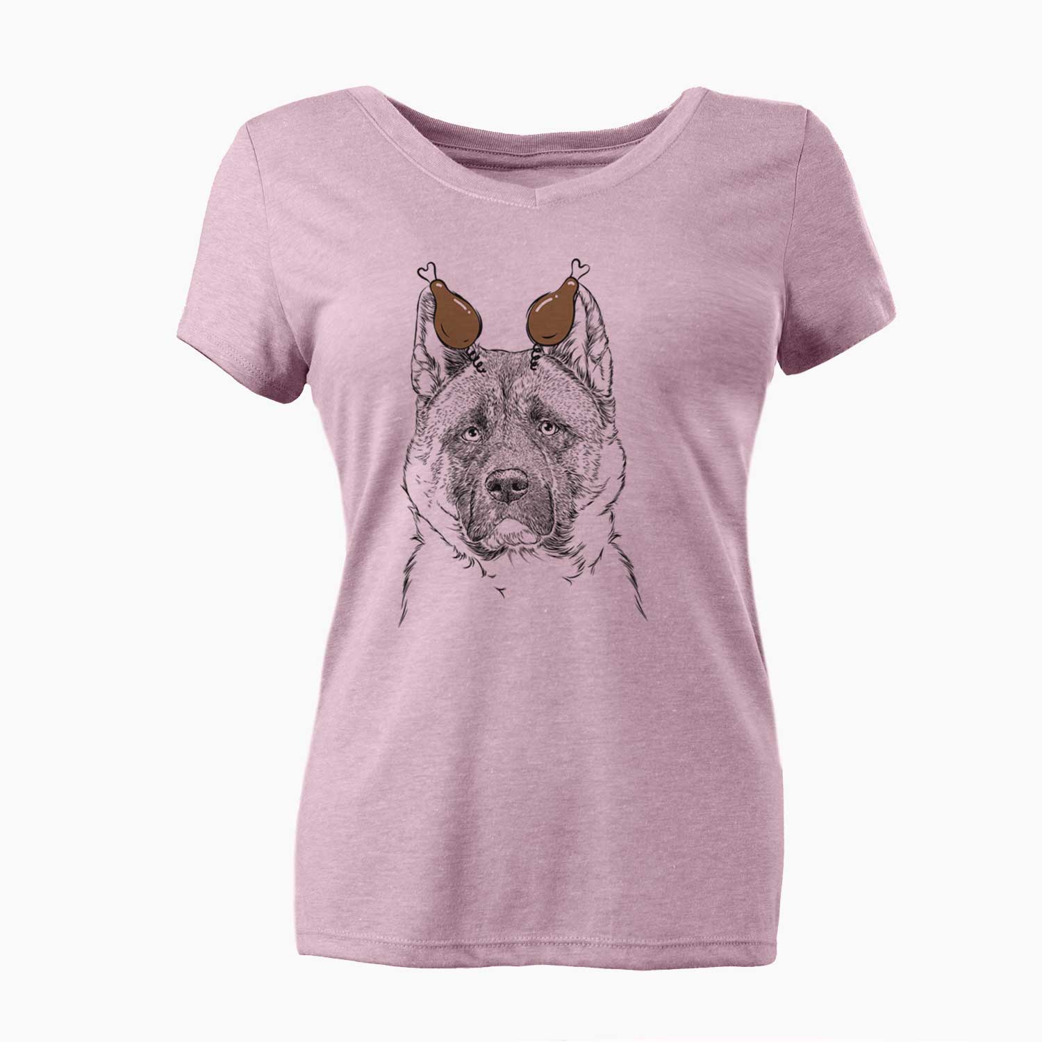 Thanksgiving Bo the American Akita - Women's V-neck Shirt