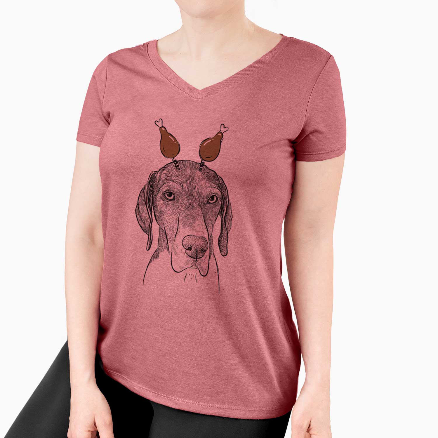 Thanksgiving Bohdi the German Shorthaired Pointer - Women's V-neck Shirt