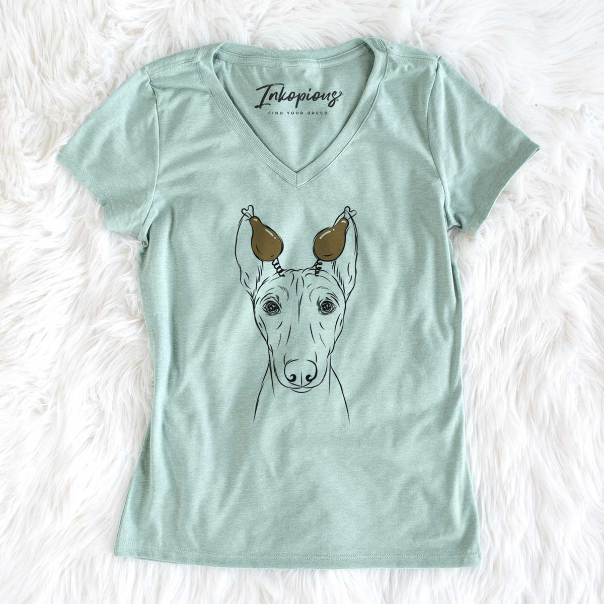 Thanksgiving Bonsai the Basenji - Women's V-neck Shirt