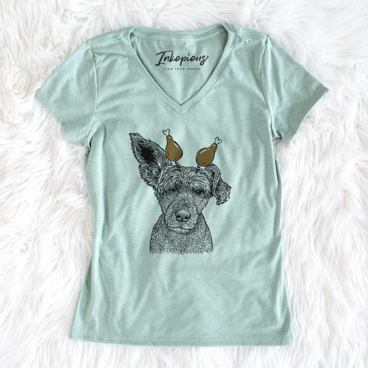 Thanksgiving Boodles the Schnauzer Mix - Women's V-neck Shirt