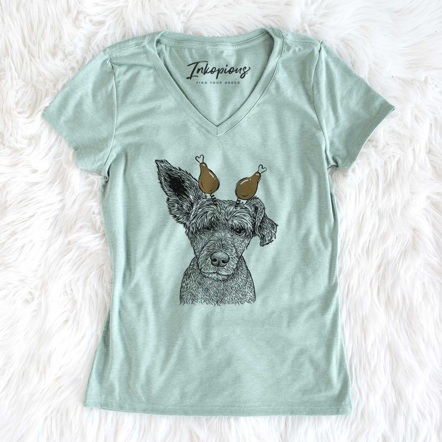 Thanksgiving Boodles the Schnauzer Mix - Women's V-neck Shirt