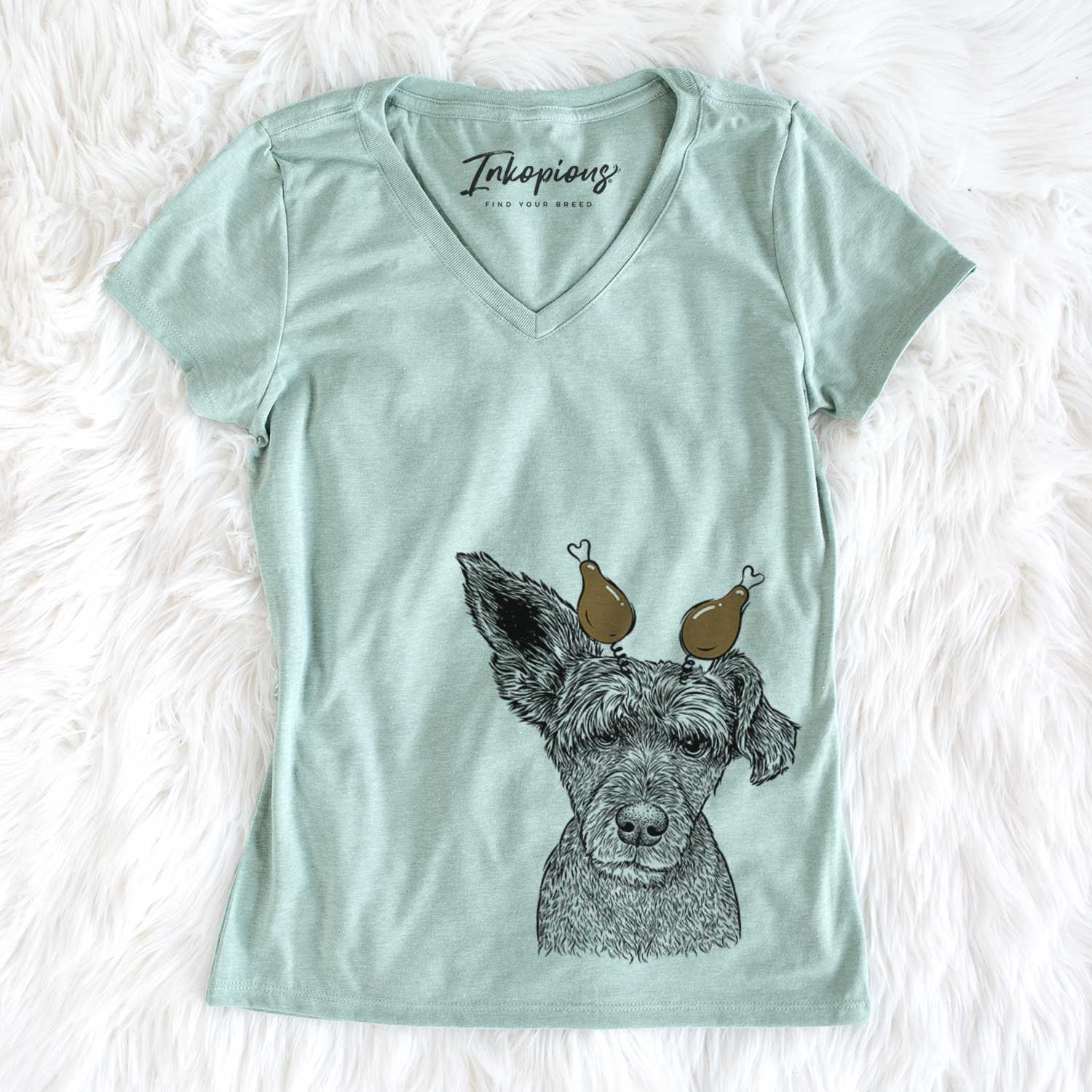 Thanksgiving Boodles the Schnauzer Mix - Women's V-neck Shirt