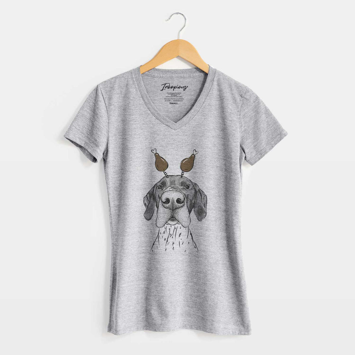 Thanksgiving Booze the German Shorthaired Pointer - Women's V-neck Shirt