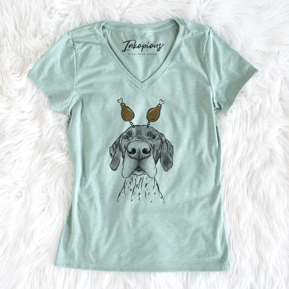 Thanksgiving Booze the German Shorthaired Pointer - Women's V-neck Shirt