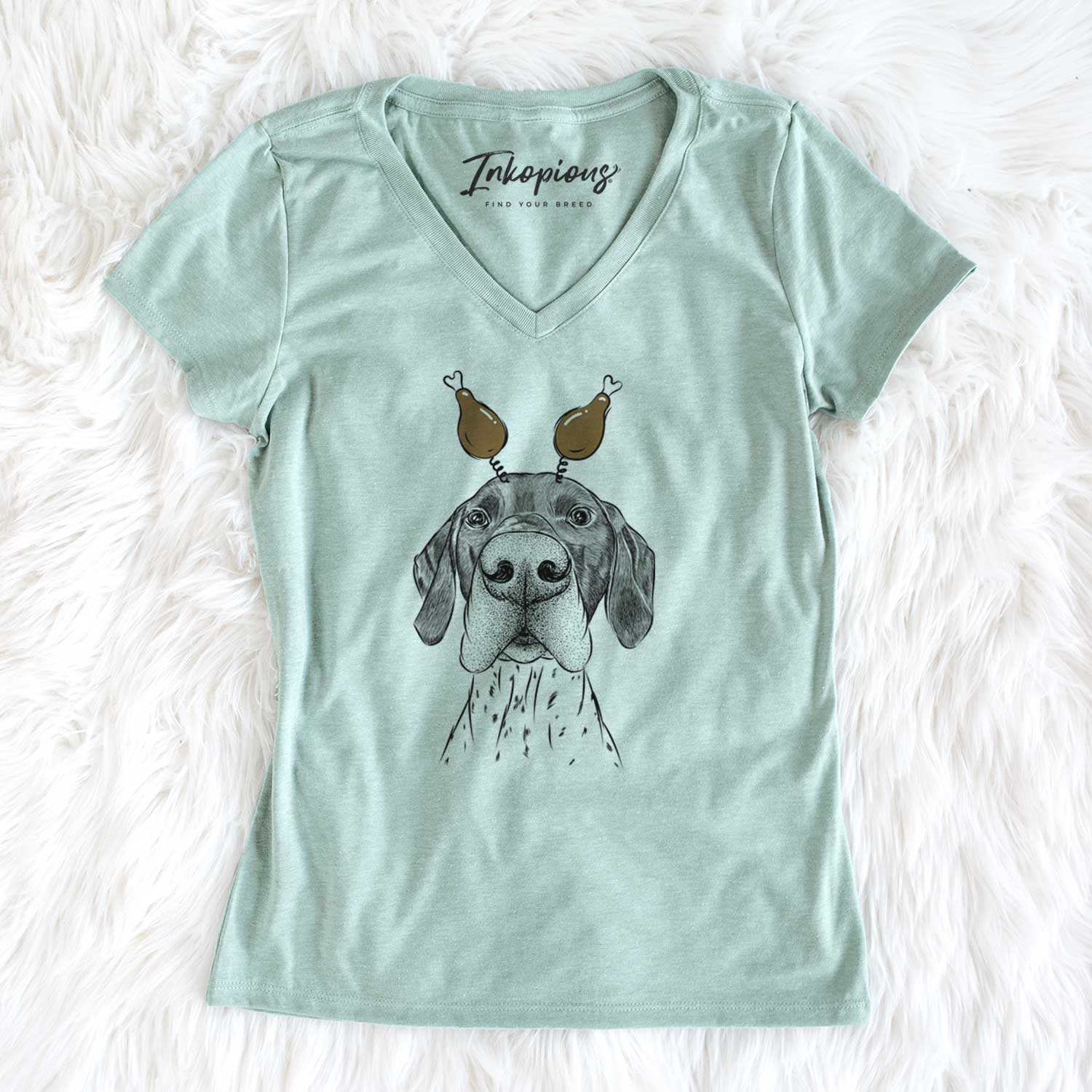 Thanksgiving Booze the German Shorthaired Pointer - Women's V-neck Shirt