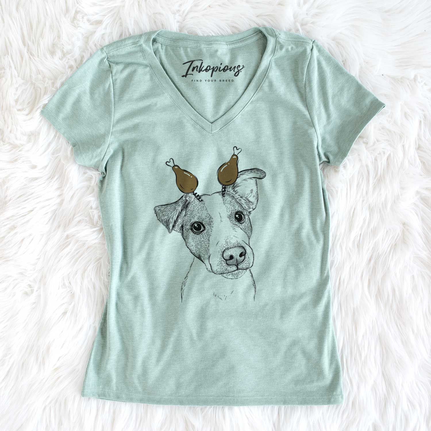 Thanksgiving Bosse the Jack Russell Terrier - Women's V-neck Shirt