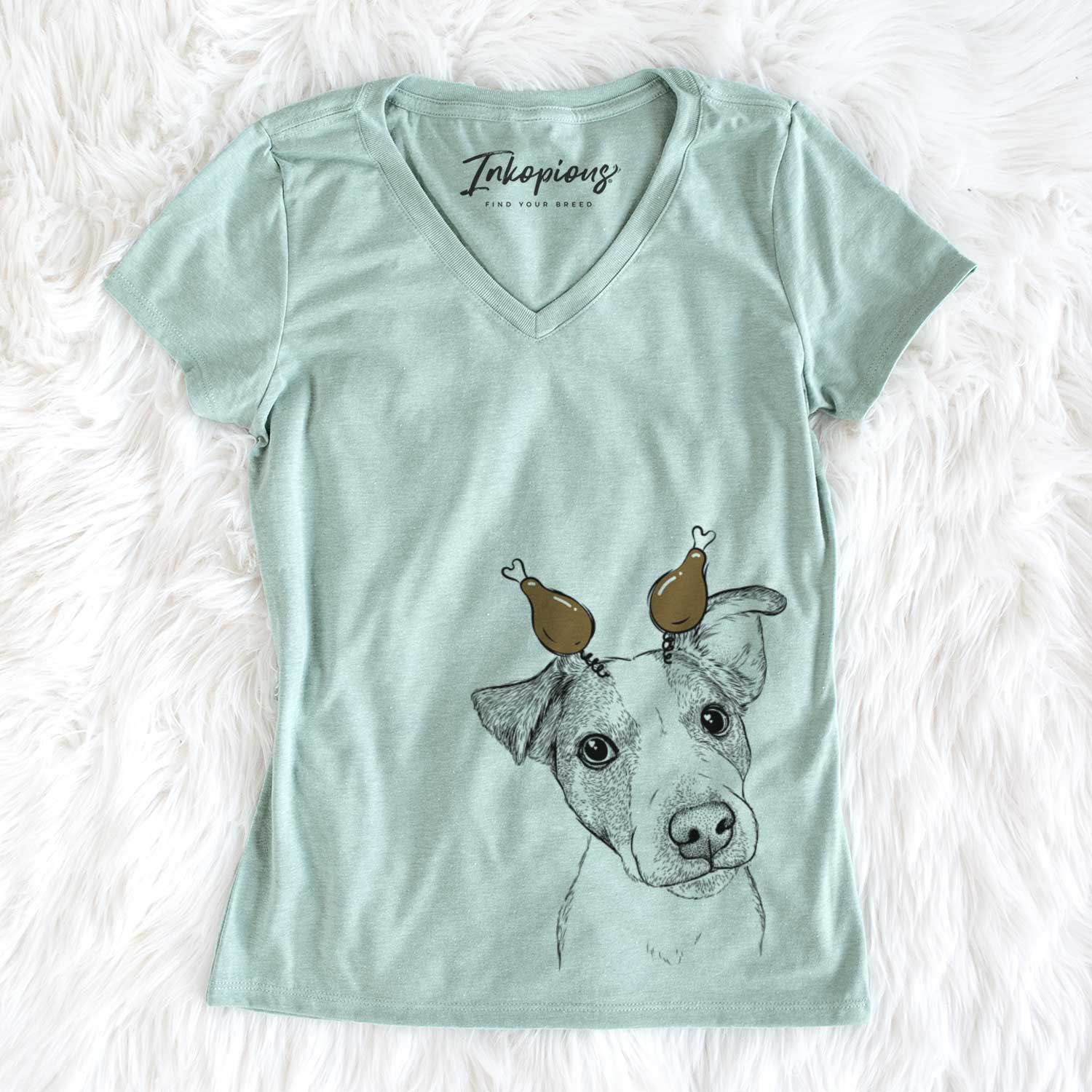 Thanksgiving Bosse the Jack Russell Terrier - Women's V-neck Shirt