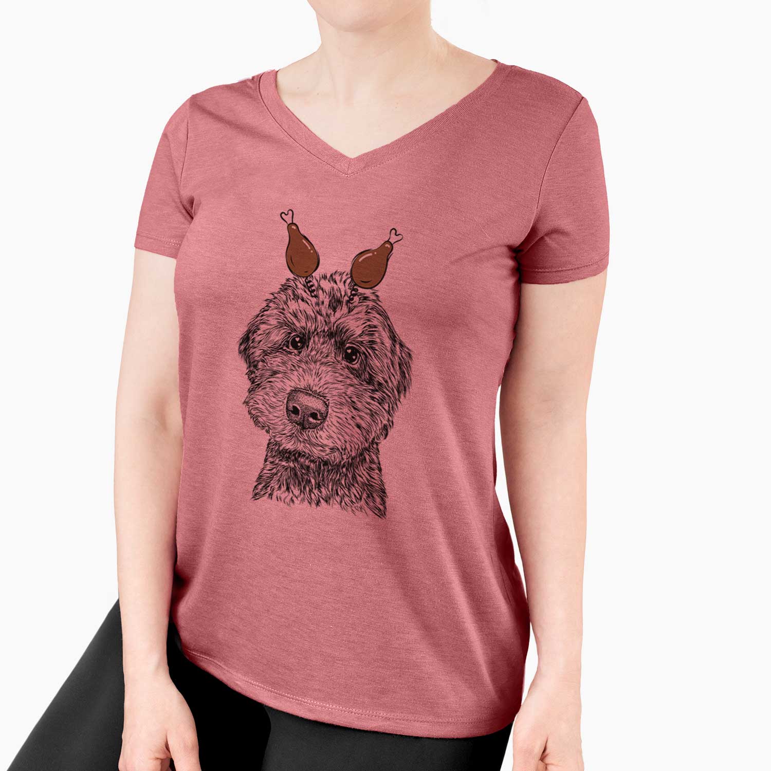 Thanksgiving Bowser the Whoodle - Women's V-neck Shirt