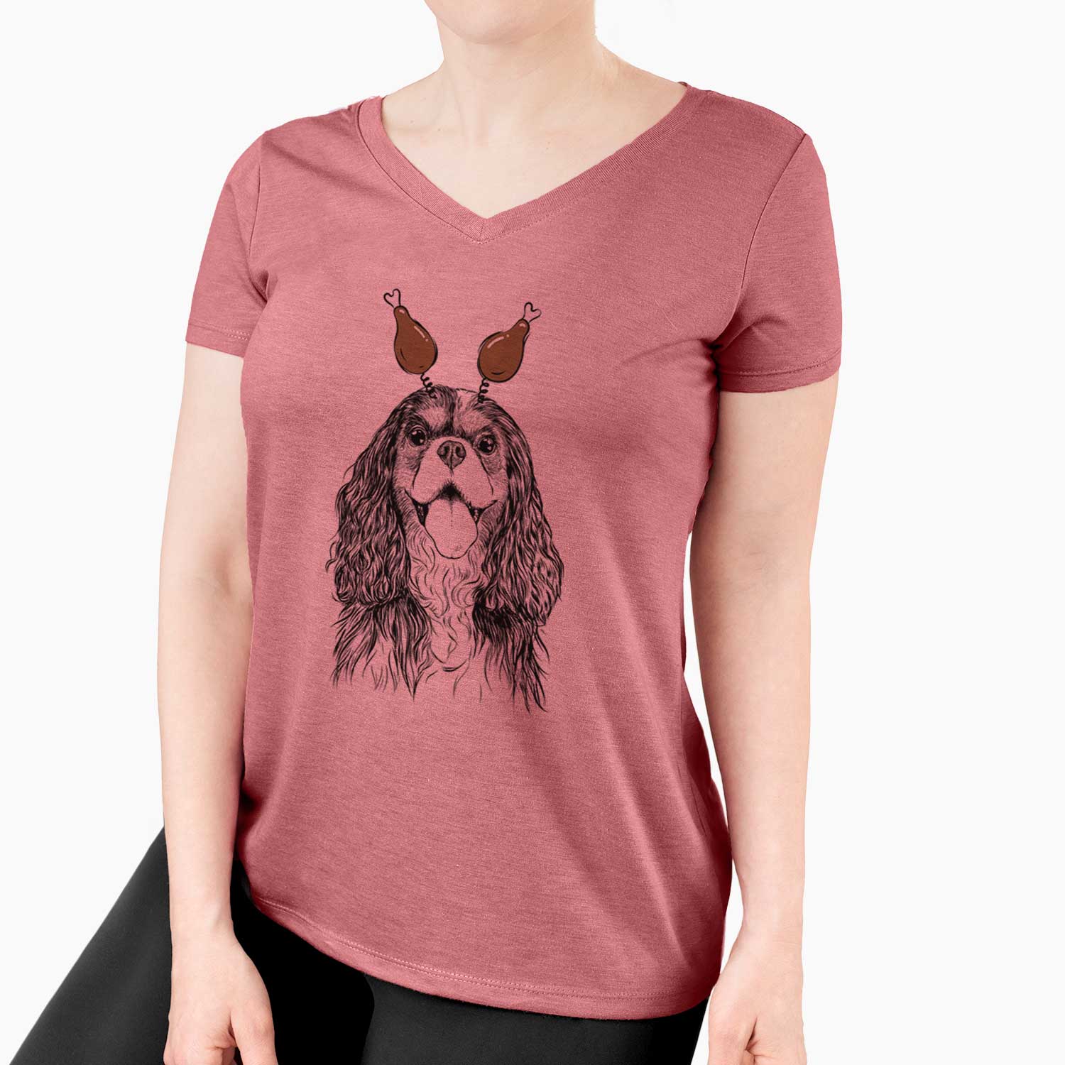 Thanksgiving Brandy the Cavalier King Charles Spaniel - Women's V-neck Shirt