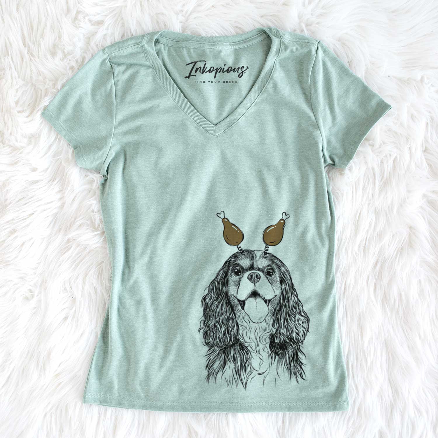 Thanksgiving Brandy the Cavalier King Charles Spaniel - Women's V-neck Shirt