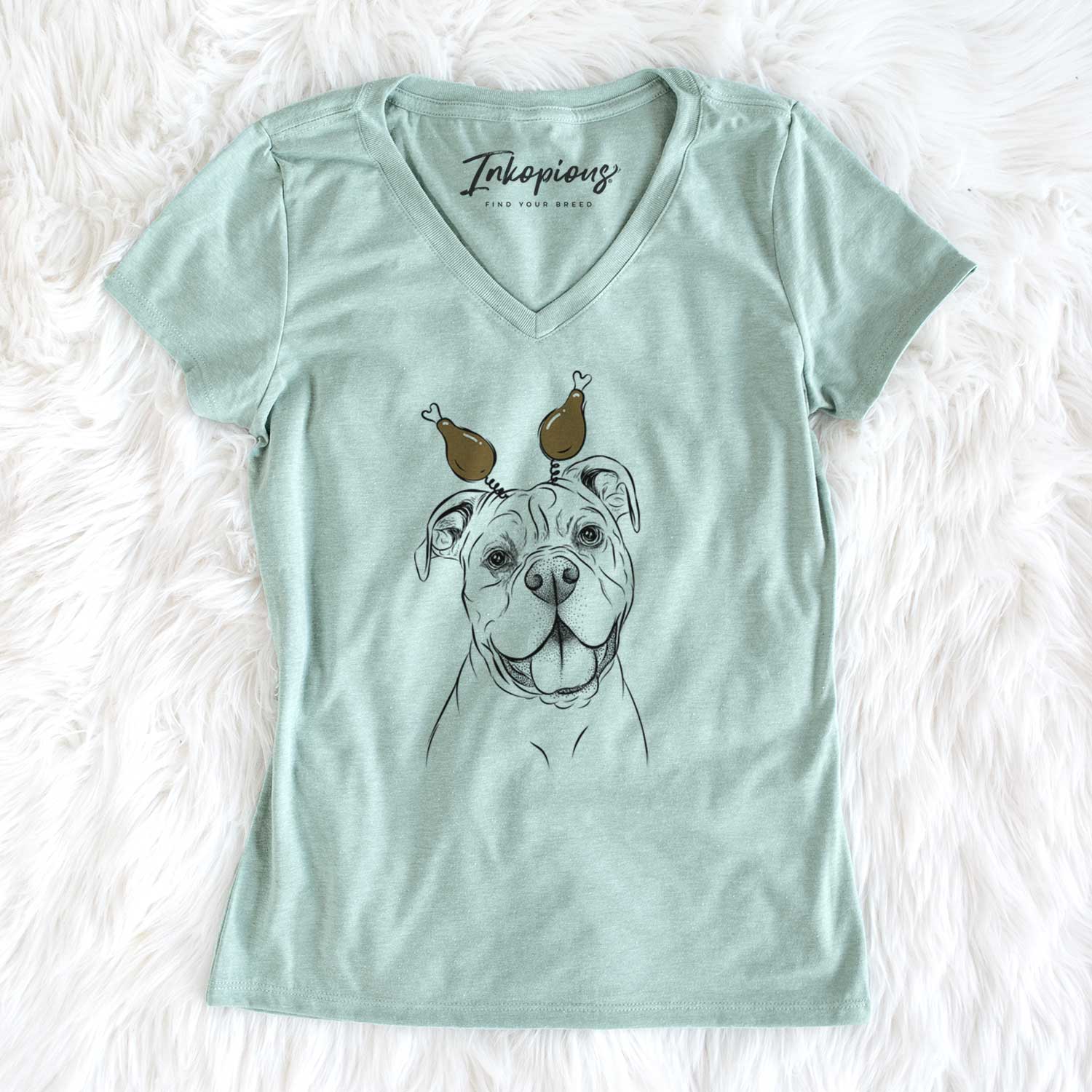 Thanksgiving Bravo the Bulldog Mix - Women's V-neck Shirt