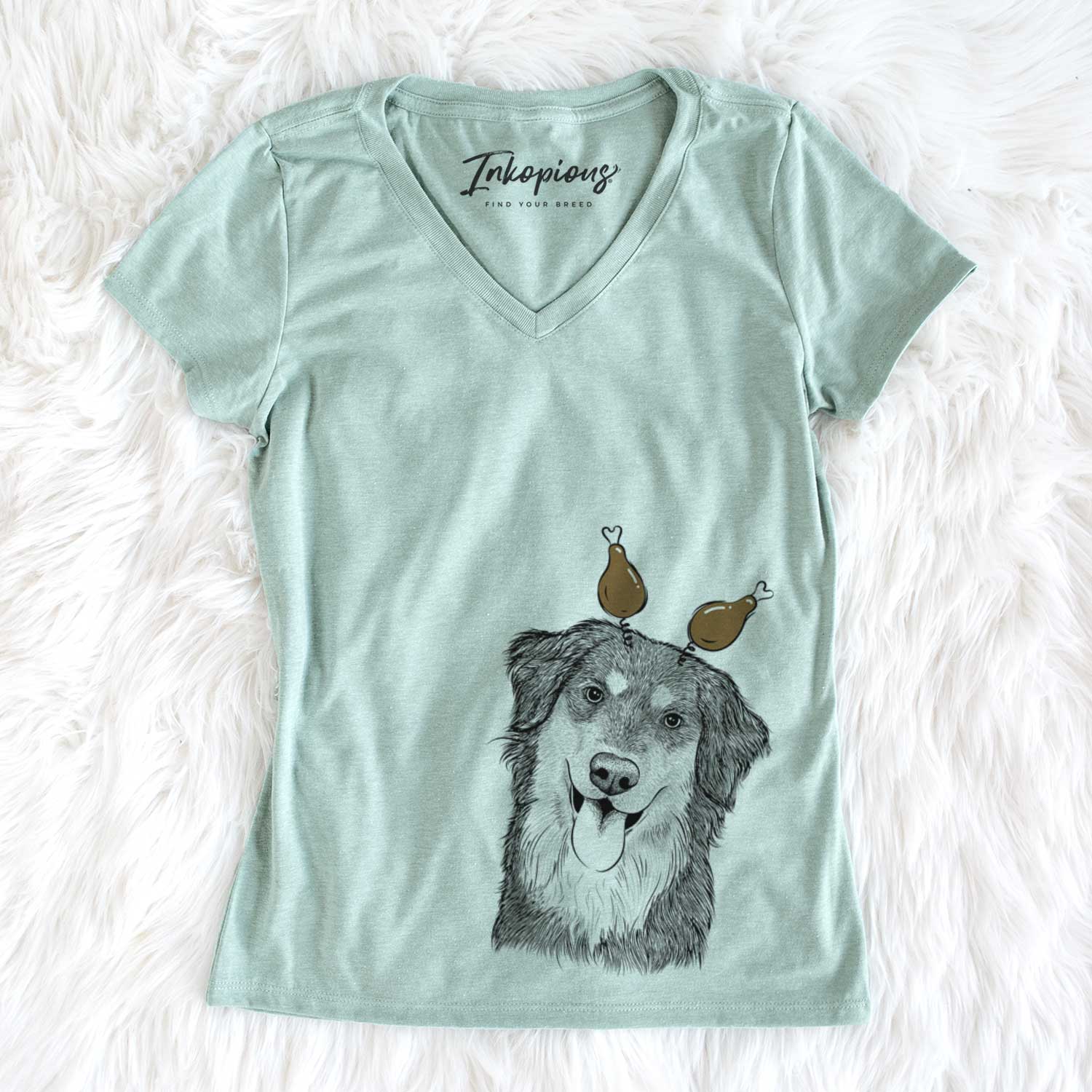 Thanksgiving Brodie the Golden Aussie - Women's V-neck Shirt