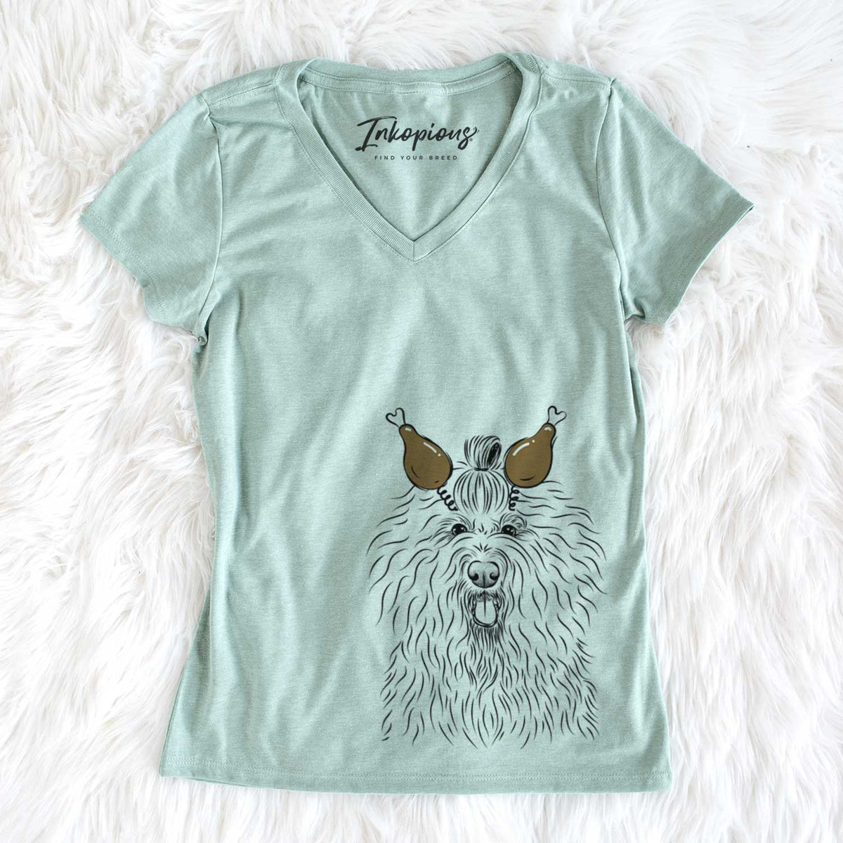 Thanksgiving Brody the Old English Sheepdog - Women's V-neck Shirt