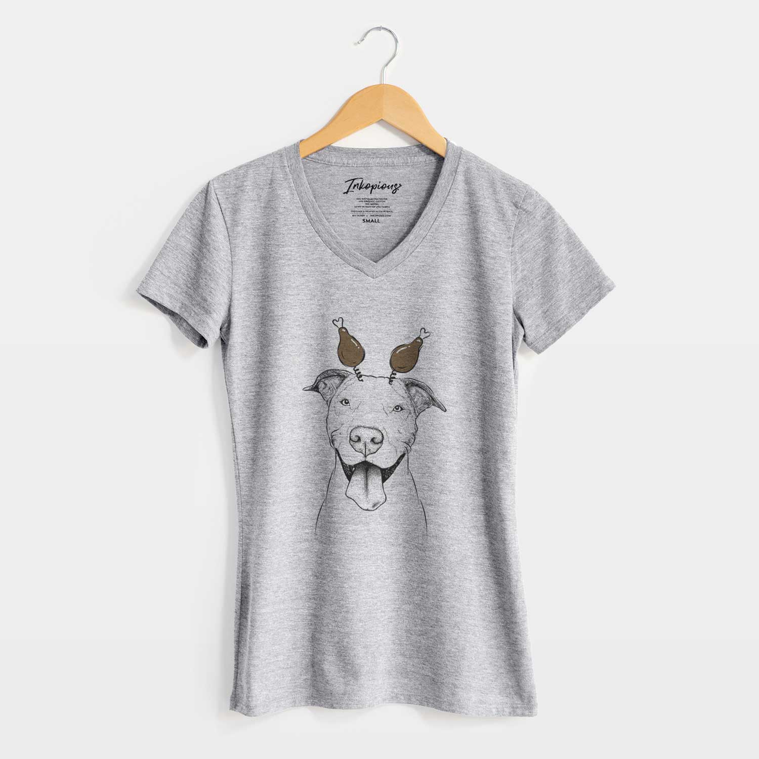 Thanksgiving Bruce the American Staffordshire Terrier - Women's V-neck Shirt