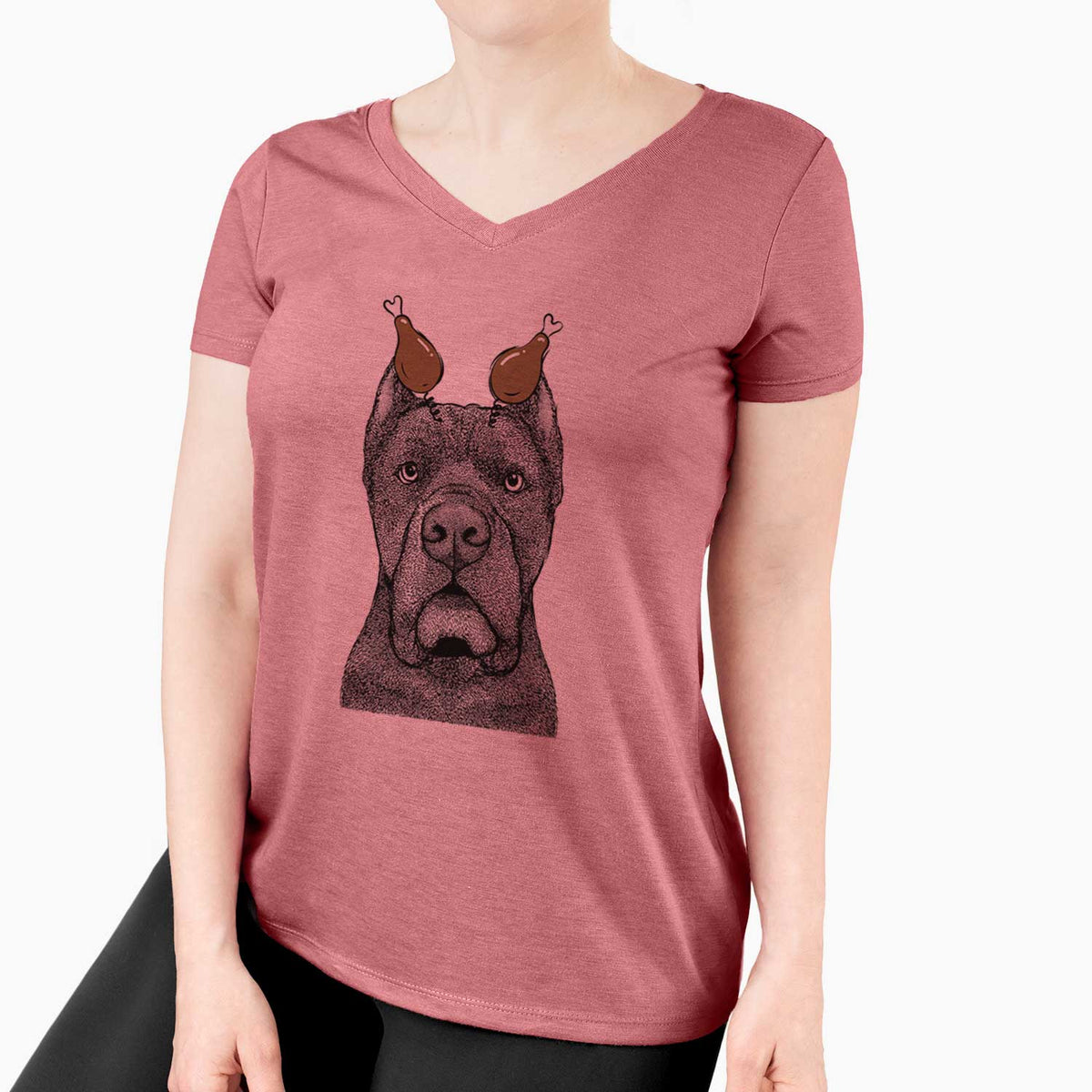 Thanksgiving Bruno the Cane Corso - Women's V-neck Shirt