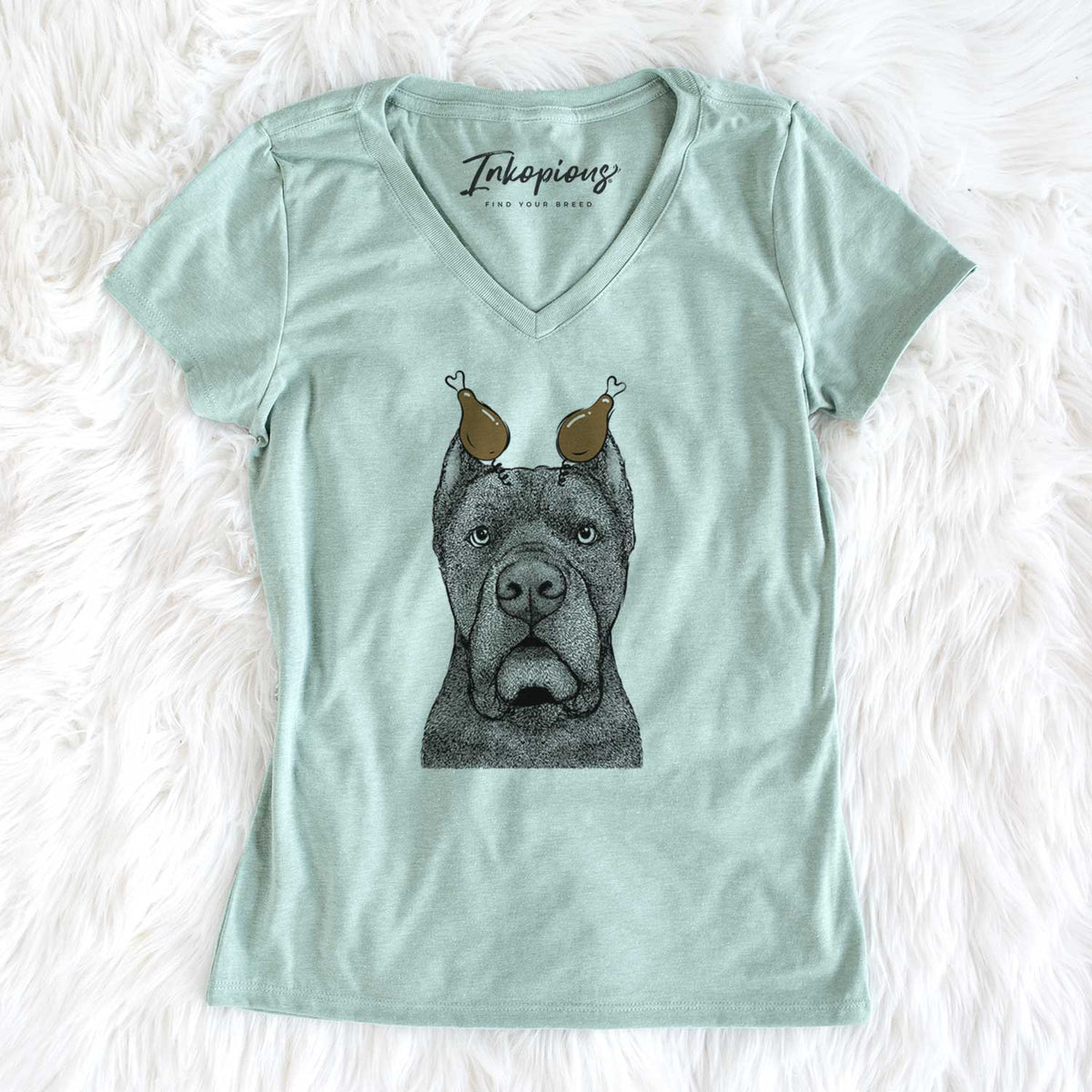 Thanksgiving Bruno the Cane Corso - Women's V-neck Shirt