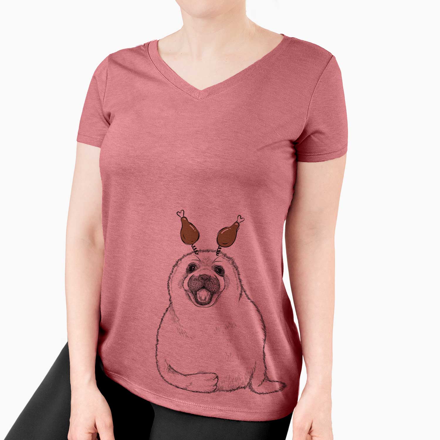 Thanksgiving Bub the Harp Seal - Women's V-neck Shirt