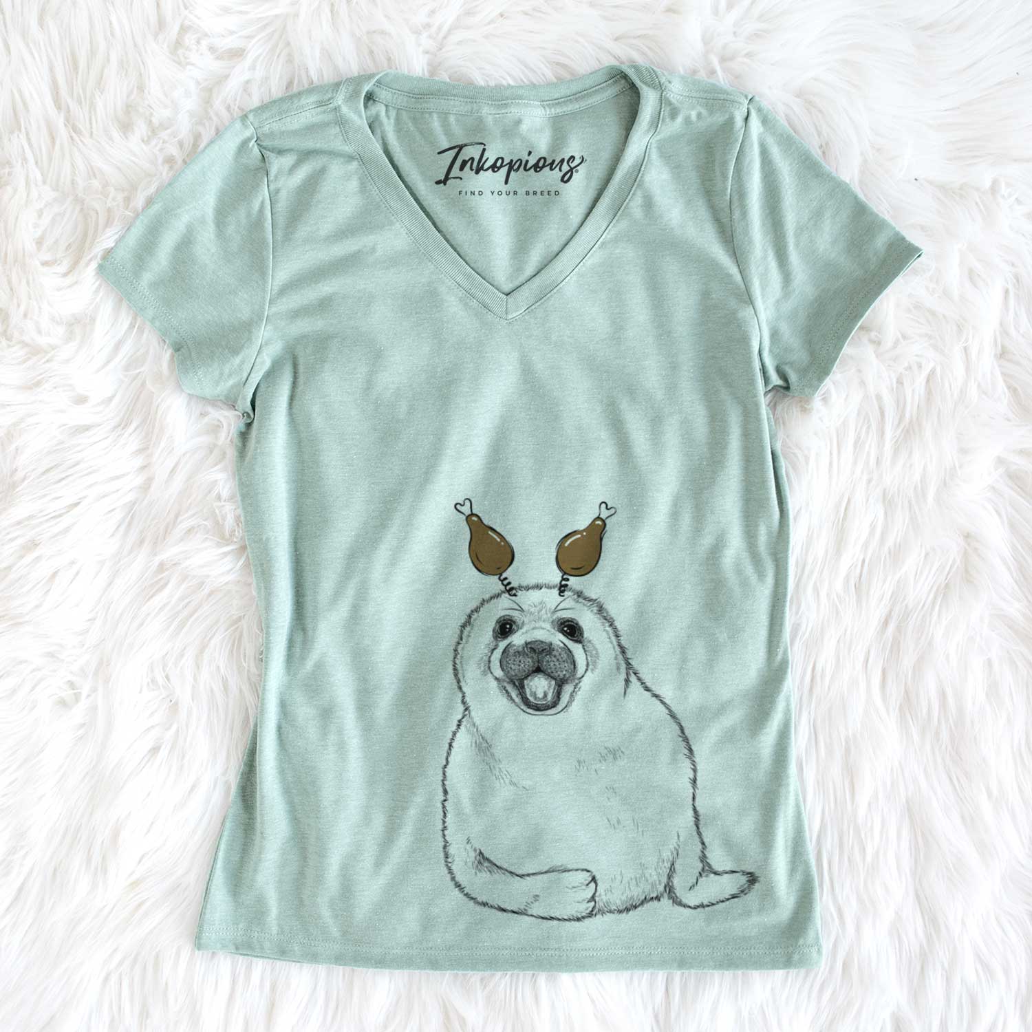 Thanksgiving Bub the Harp Seal - Women's V-neck Shirt