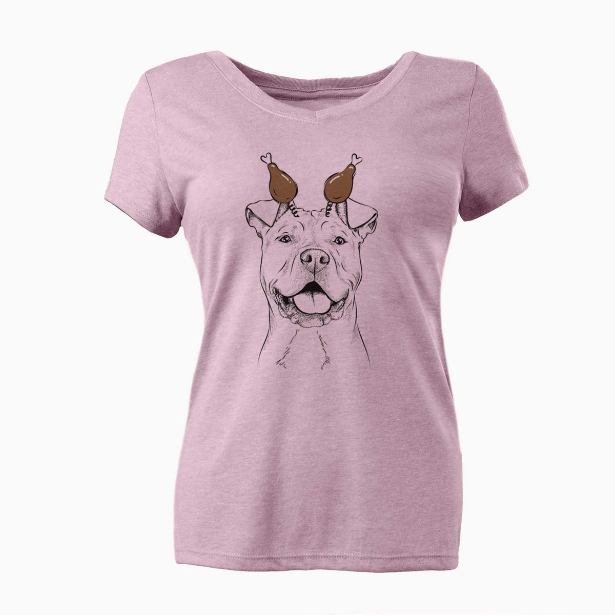 Thanksgiving Bubba Scraps the American Staffordshire Mix - Women's V-neck Shirt