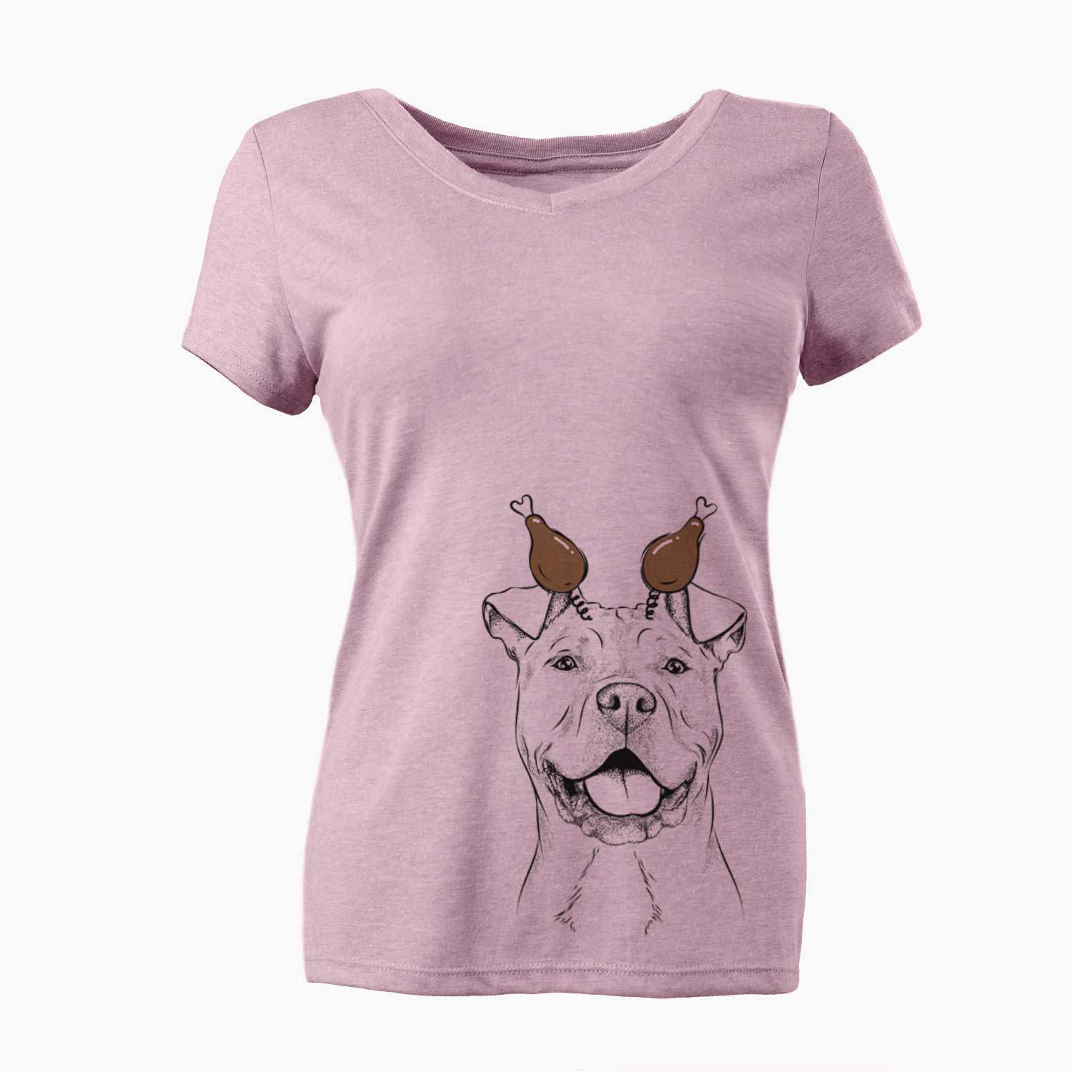 Thanksgiving Bubba Scraps the American Staffordshire Mix - Women's V-neck Shirt