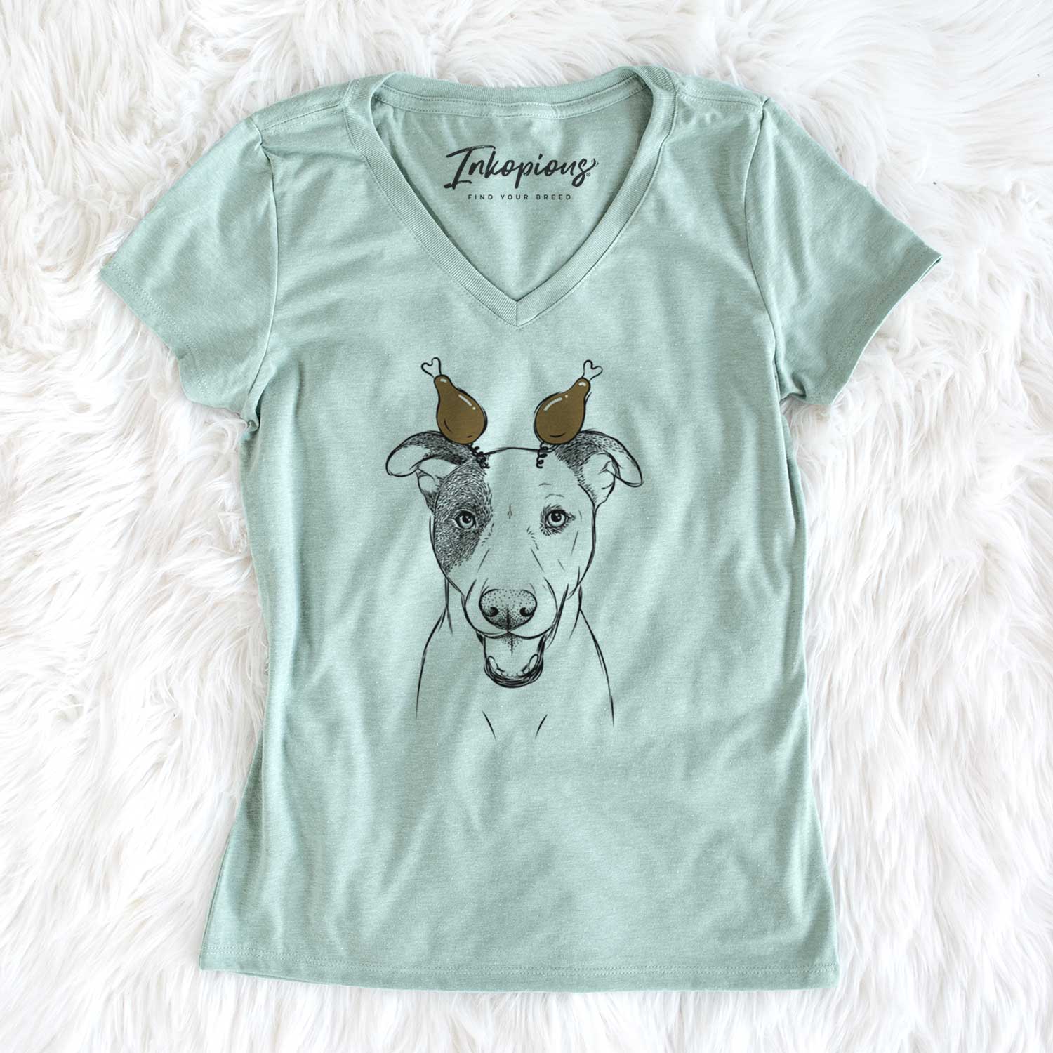 Thanksgiving Bucky the Mixed Breed - Women's V-neck Shirt